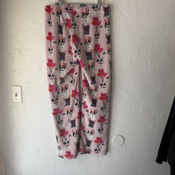 Doggie Drawings Pajama Pants Womens Small Pink French Bulldog Hearts Fleece Cute - Picture 6 of 9
